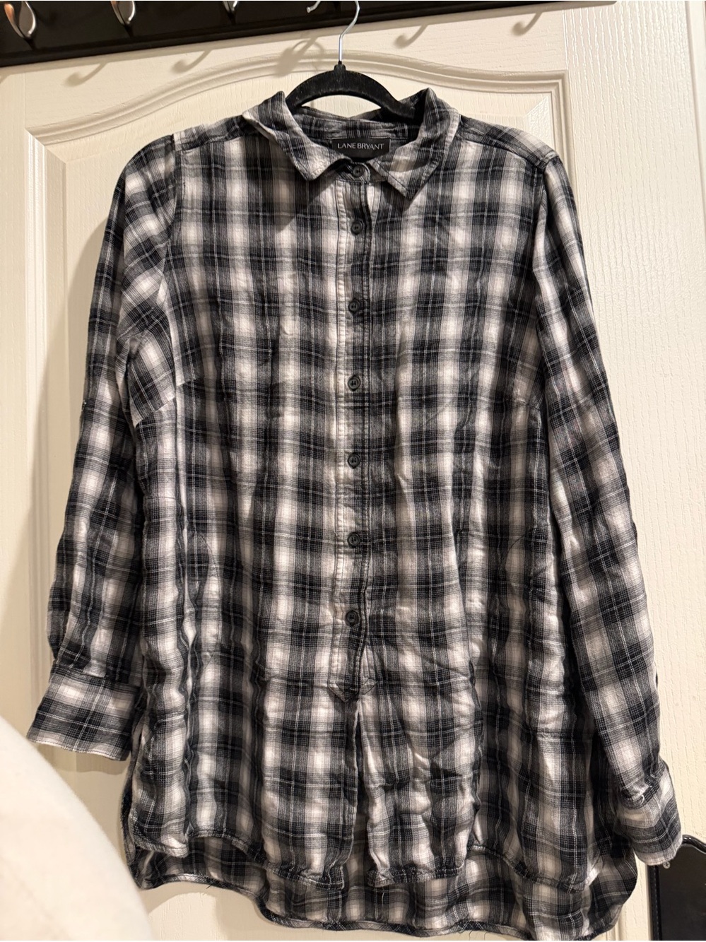 Lane Bryant Black & White Plaid Button-Down Shirt